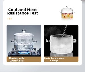 Borosilicate glass pot heat resistance test showing open flame heating and thermal shock