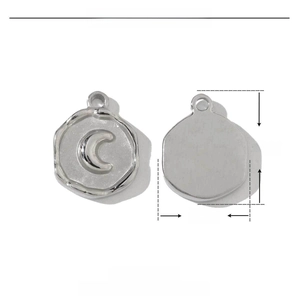 Technical drawing showing 15mm letter C pendant dimensions in stainless steel