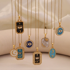 Stainless Steel Evil Eye Pendant Necklace With Enamel Star Moon Amulet Trendy Jewelry For Women