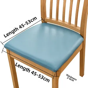 Waterproof light blue PU leather chair seat cover detail with 45-53cm length specs
