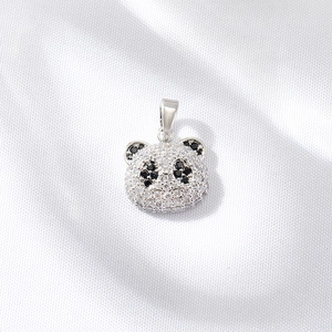 Sparkling silver panda head pendant with inlaid black and white zircon crystals