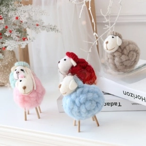 Charming felt sheep ornaments in assorted colors with wooden legs for Christmas decor