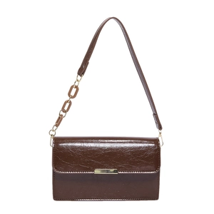Sac bandoulière en cuir PU marron avec chaîne acrylique et fermoir métallique
