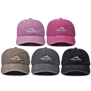 Set of five vintage washed cotton baseball caps with mountain and letter embroidery