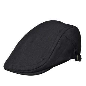Casquette plate tricotée noire classique avec texture vintage et boucle en métal réglable