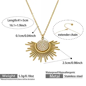 Spécifications détaillées de la taille du collier tournesol avec mesures et détails en zircone