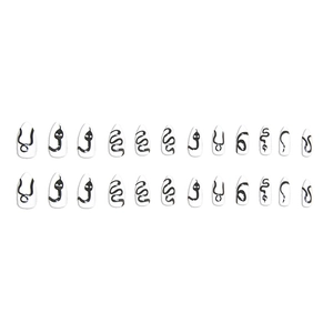 Almond press-on nails featuring minimalist black snake and wave patterns on white base