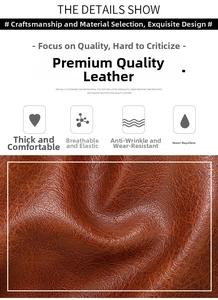 Macro shot of dark brown lychee leather texture with waterproof and elastic features