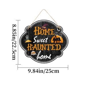 Detailed view of Halloween wood door sign measuring 8.85x9.84 inches with hanging rope