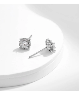 Detailed view of 925 silver halo moissanite earrings with secure screw-back design