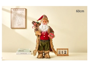 60cm Santa Claus figurine with red and green knitted fabric in cozy home setting