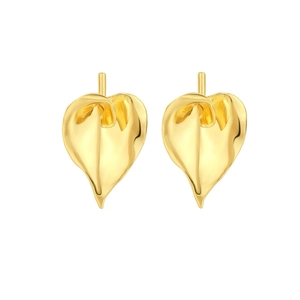 Luxury gold calla lily flower stud earrings with elegant white enamel and curved petals