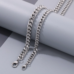 Vintage silver stainless steel Cuban link chain necklace with lobster clasp for men