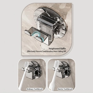 Wall-mounted transparent toothbrush holder with high splash guard for electric toothbrushes