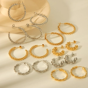 Exquisite Twisted Hoop Earrings Stainless Steel Vacuum Plating Spiral C Shape Studs For Women Ins Style Non Fading
