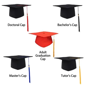 Classic graduation caps collection with colorful tassels for bachelor master and doctor
