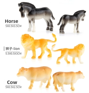 Miniature golden forest animal figurines including horse, lion and cow models
