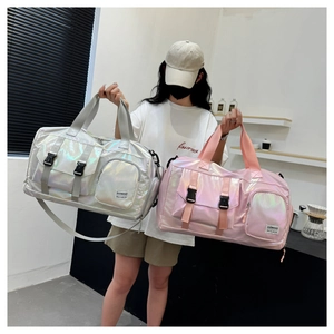 Holographic silver and pink waterproof fitness bags with separate wet and dry compartments