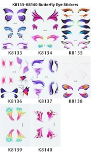Detailed catalog of waterproof butterfly eye makeup tattoos in multiple vibrant colors