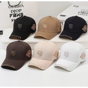 Collection of embroidered baseball caps in six colors with high-quality twill fabric detail