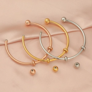 Three-color stainless steel open bead bracelets in rose gold, gold and silver finishes