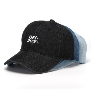 Three-color set of washed denim baseball caps with Off Day embroidery in blue and black