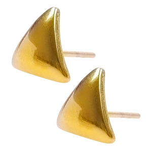 Detail view of 304 stainless steel geometric gold stud earrings with polished finish