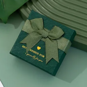 Elegant Jewelry Packaging Gift Box With Ribbon Bow Knot Textured Cardboard For Ring Earring Necklace Bracelet