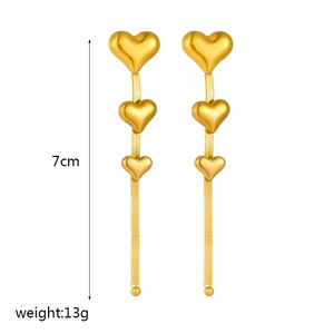Minimalist long gold chain tassel heart earrings in high-quality titanium steel