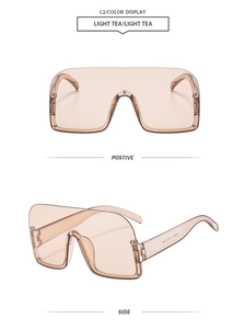 Detailed front and side views of light tea semi-rimless oversized fashion sunglasses