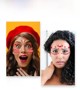 Detailed view of Canada Day face tattoo stickers featuring red maple leaves and stripes