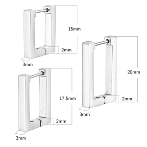 Detailed size guide for geometric stainless steel earrings in 15mm 17.5mm and 20mm height