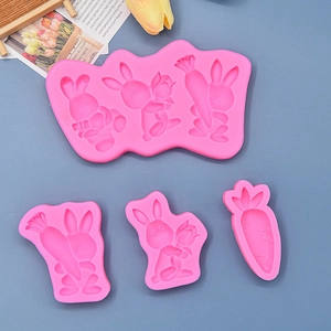 Pink silicone Easter rabbit and carrot cake mold set for DIY baking fondant decoration