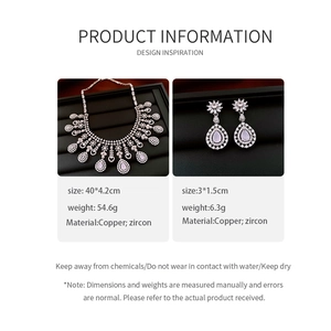 Detailed size and weight specs for French teardrop zircon necklace and earrings set