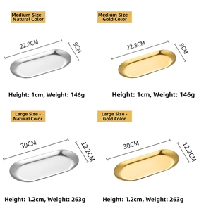 Size chart for golden oval stainless steel tray showing medium and large dimensions