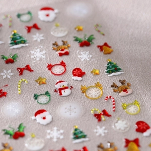 3D Weihnachts-Nagelaufkleber mit Glitzer, Weihnachtsmann, Rentier und goldener Schneeflocke