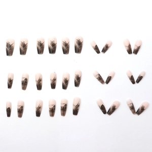 Ink style coffin press-on nails with rose and butterfly patterns on gradient base