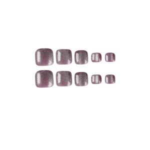 Sparkling dark purple cat eye press on toenails set with shimmering magnetic effect