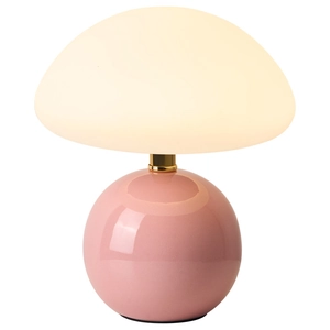 Modern mushroom table lamp with pink ceramic base and soft white light dome