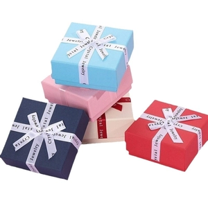 Square jewelry gift box set with silk bow ribbons in assorted colors for necklaces