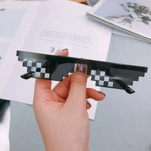 Thug Life style mosaic pixel sunglasses with black and white frames and UV400 protection