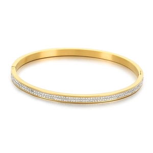 Bracciale ovale placcato oro 18k in acciaio inossidabile con doppia fila di cristalli