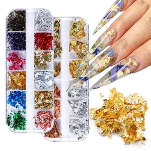 12-color nail art foil flakes set in plastic cases for DIY manicure decoration