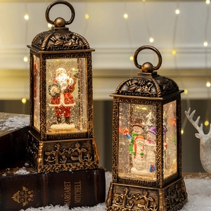 Christmas Snow Globe Lantern Luminous Glitter Snowing Effect Santa Claus Snowman Family Vintage Bronze Holiday Decoration
