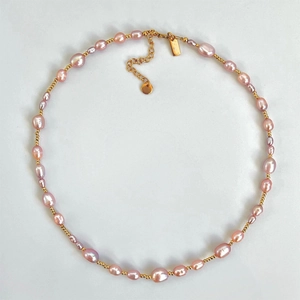Artificial Baroque Pearl Necklace Stainless Steel Beads Vintage Retro Style Stackable Adjustable Lobster Clasp Accessory For Women