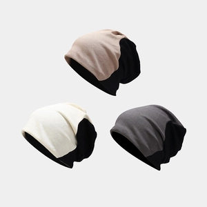 Knit Slouchy Beanie Hat Contrast Color Block Splicing Warm Breathable Autumn Winter Unisex Cap Simple Style