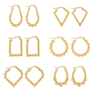 Minimalist Stainless Steel Beaded Geometric Hoop Earrings For Women Luxury Gold Plated Metal Ball Heart Round Ear Studs Trendy Daily Fashion Jewelry Gift