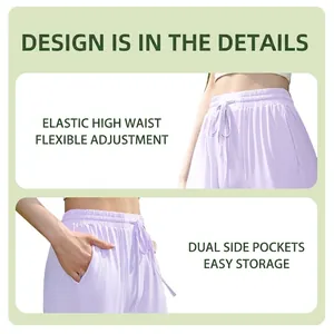 Pantalones cortos de yoga color lila de talle alto con cordón y bolsillos laterales