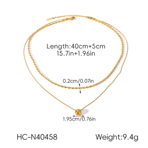 Detail showing dimensions of gold double-layer stainless steel necklace with pendant