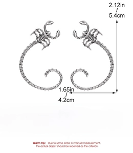 Detailed dimensions of gothic scorpion ear cuffs with height 5.4cm and width 4.2cm